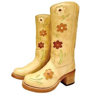 SENDRA Toledo Flower Banana Chunky Campus Platform Western Boots Size 6